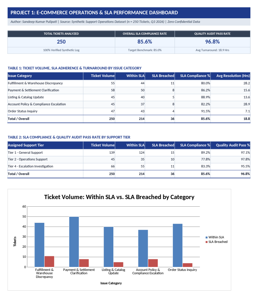 Excel operations and SLA performance dashboard